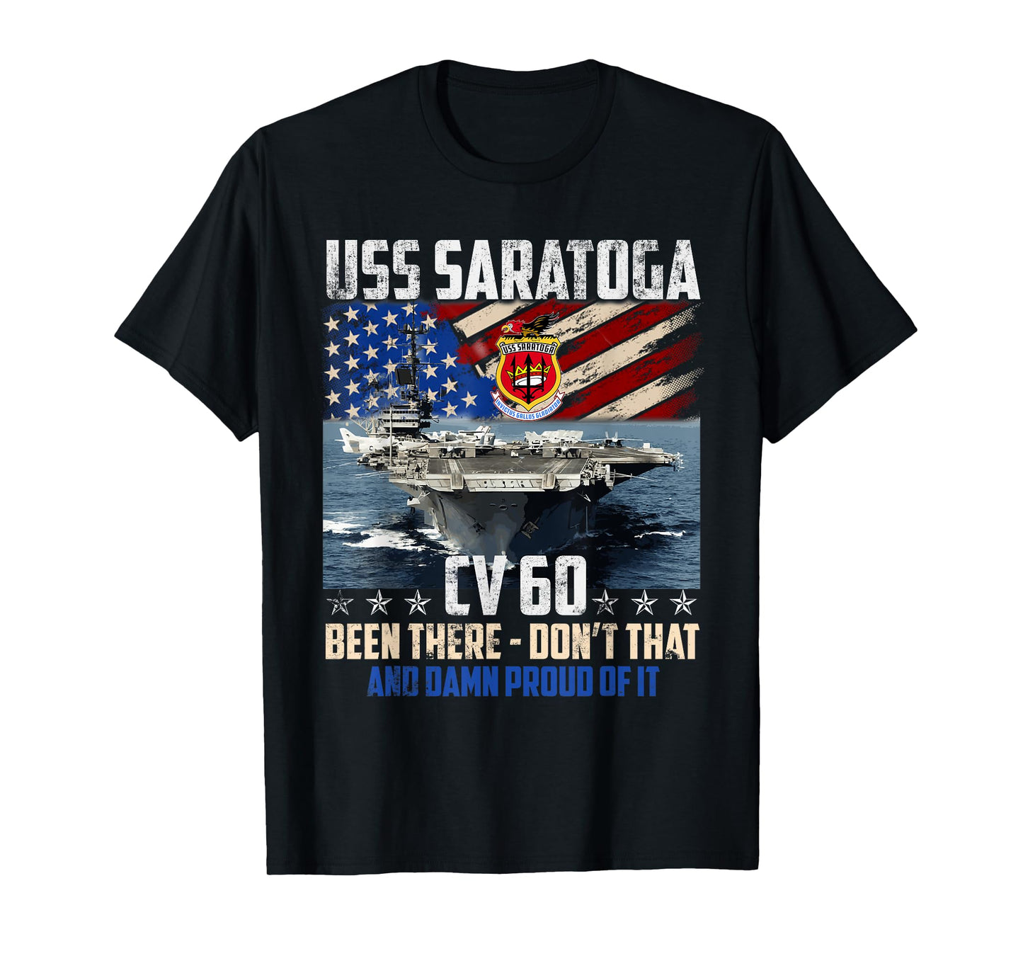 USS Saratoga CV-60 Aircraft Carrier Veteran USA Flag Vintage T-Shirt