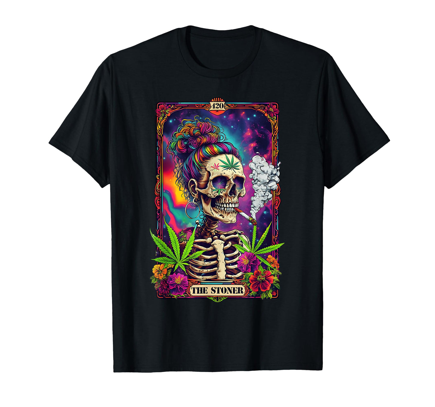 Tarot Card The Stoner 420 Cannabis Weed Skeleton Retro Style T-Shirt