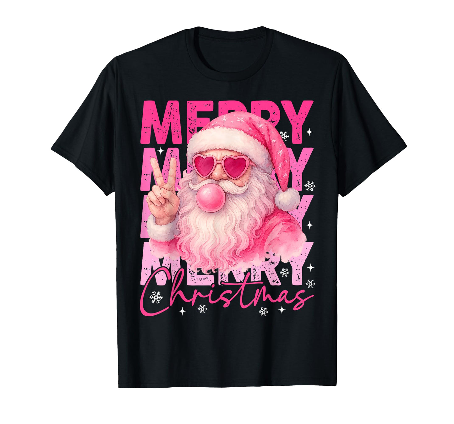 Merry Christmas Retro Pink Santa Bubblegum Xmas Holiday T-Shirt
