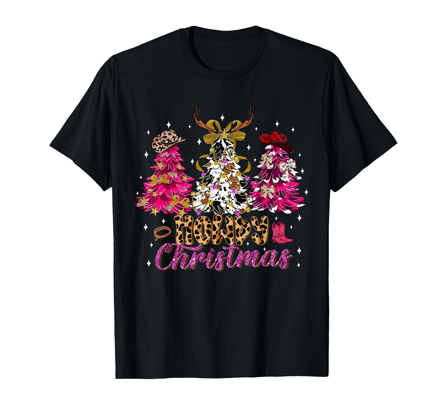 Howdy Christmas Coquette Bow Xmas Trees Cowboy Western Funny T-Shirt