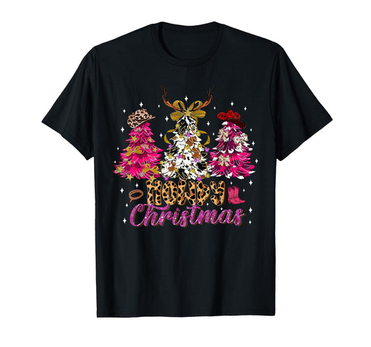 Howdy Christmas Coquette Bow Xmas Trees Cowboy Western Funny T-Shirt