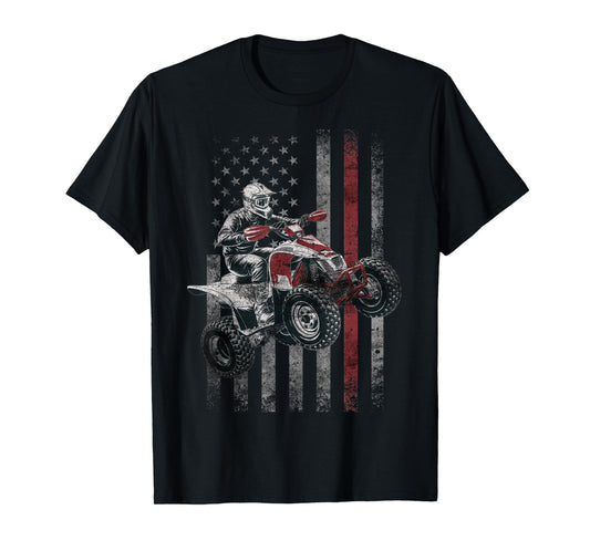 Vintage American Flag ATV Racing 4 Wheeler Dirt Bike ATV T-Shirt