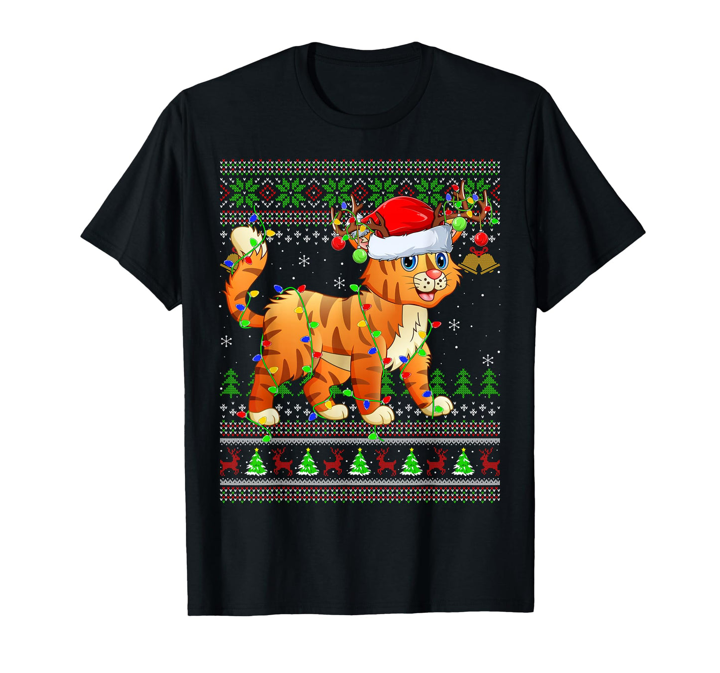 Bobcat Lynx Ugly Christmas Sweaters Holiday Santa Cute Xmas T-Shirt