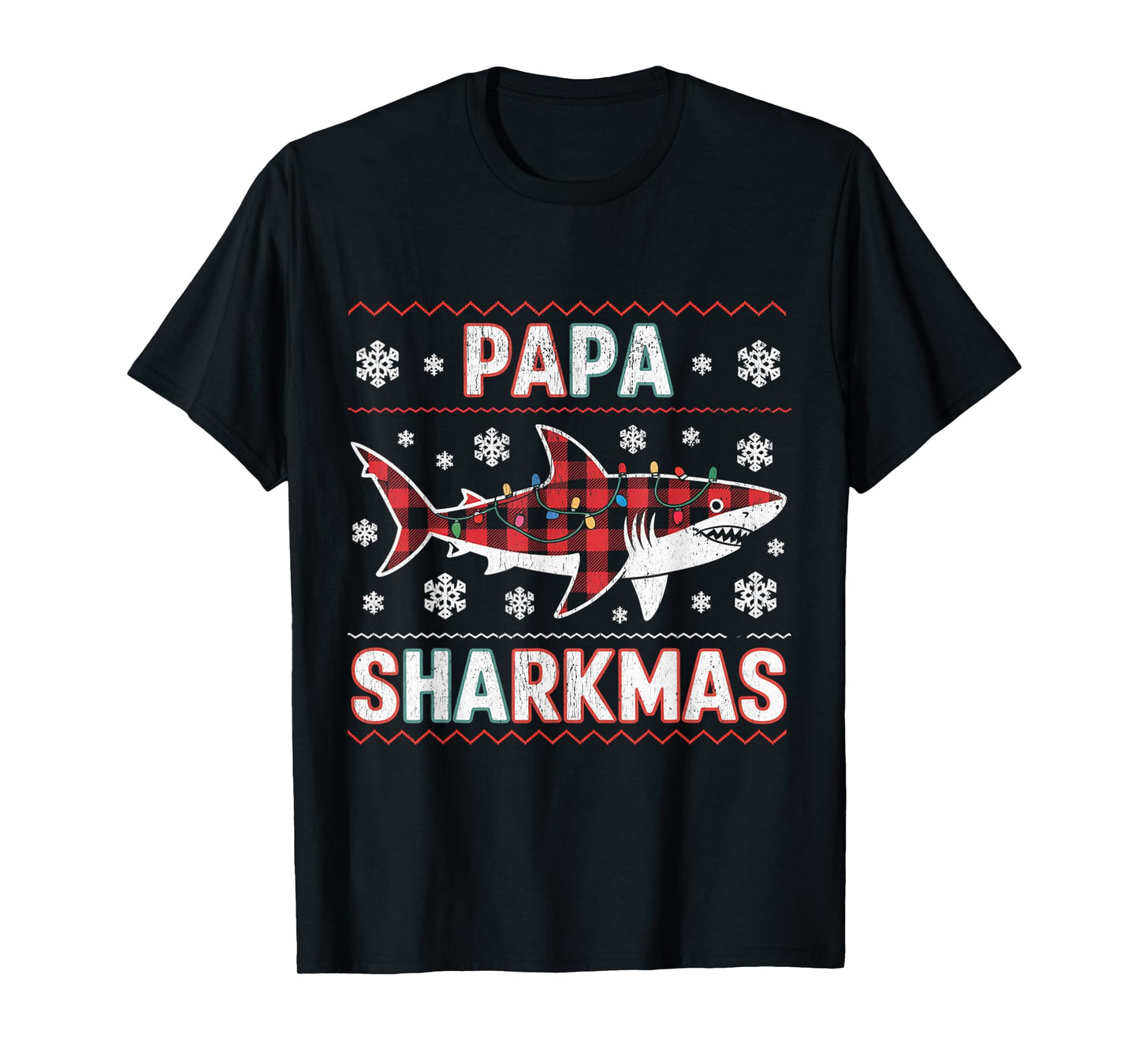 Papa Sharkmas Funny Shark Santa Hat Ugly Christmas Sweater T-Shirt