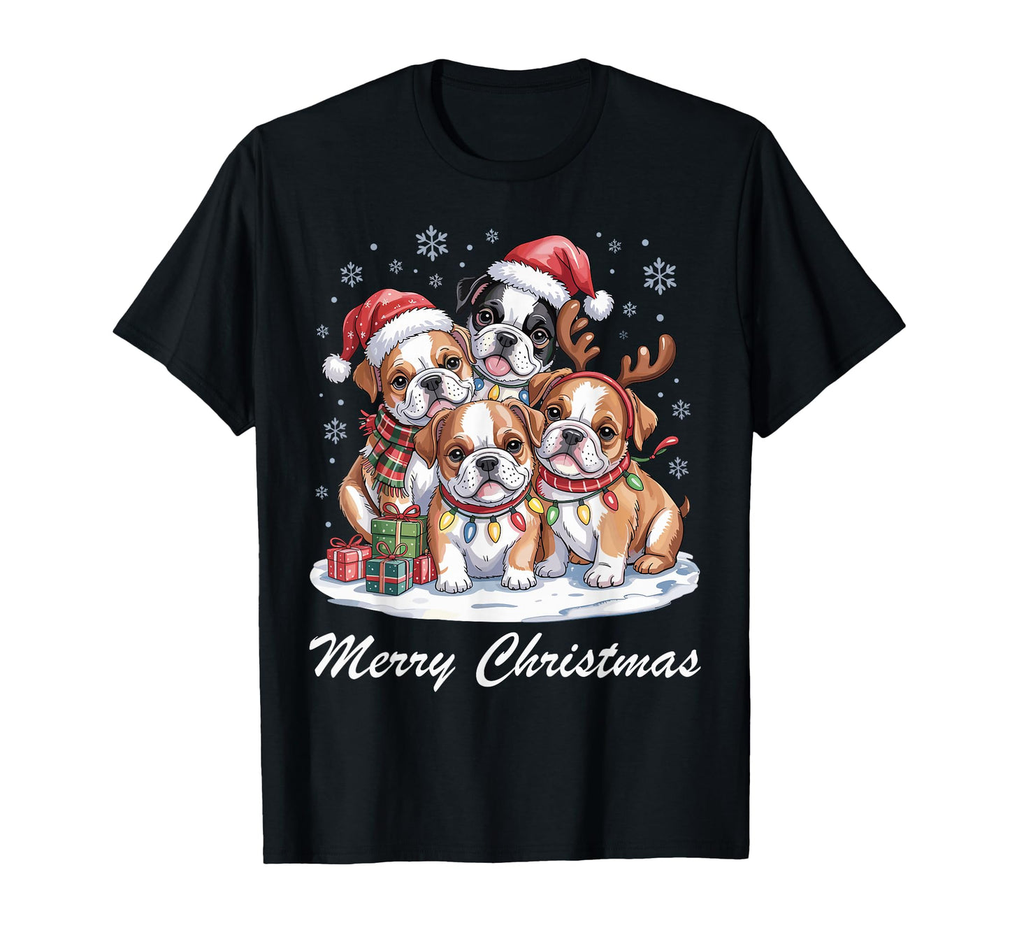 Bulldog Merry Christmas Funny Dog Lovers Holiday Pajama T-Shirt