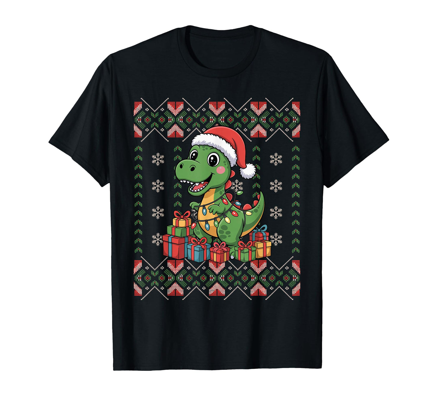 Santa Dinosaur Christmas Ugly Sweater Funny Holiday Pajamas T-Shirt