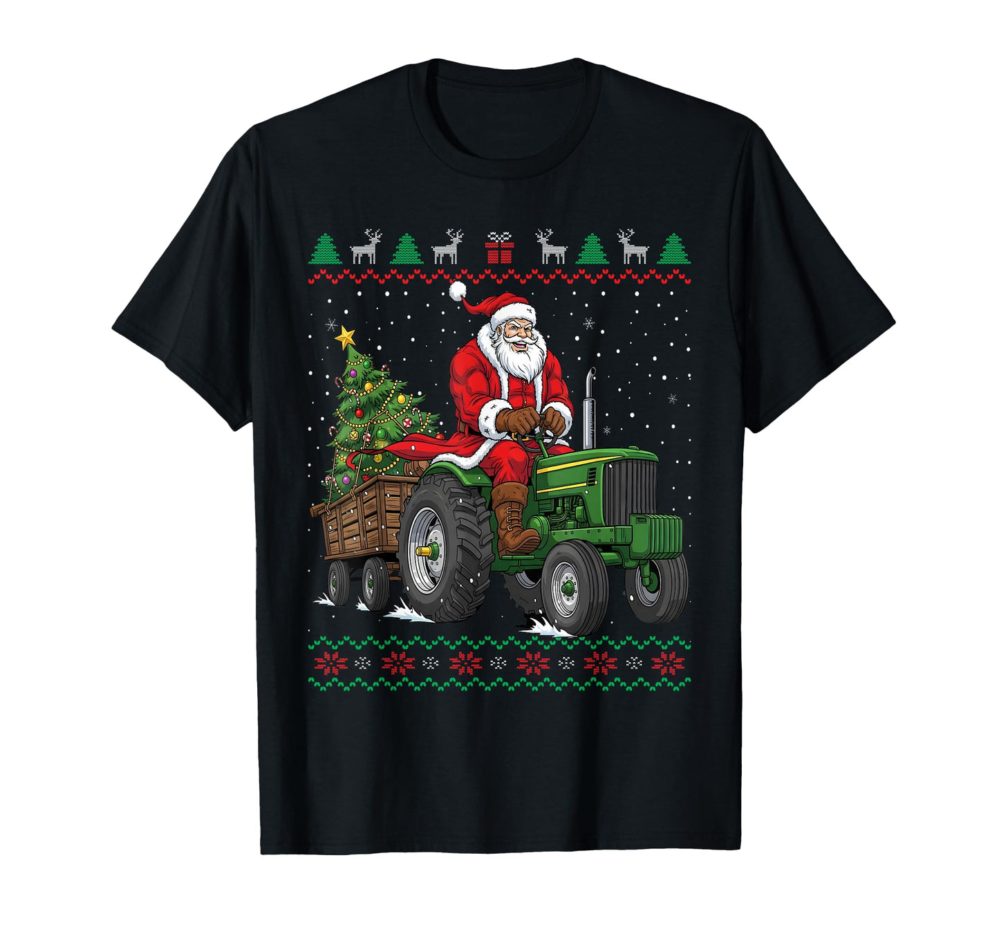 Santa Claus Tractor Farmer Ugly Christmas Sweater T-Shirt