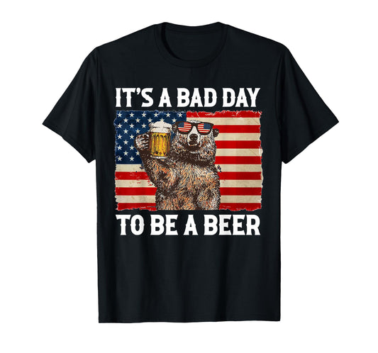 US Flag Bear Drinking Shirt It's A Bad Day To Be A Beer T-Shirt