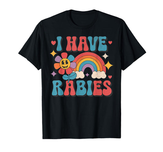 Funny Retro Vintage I Have Rabies Unisex-Adults Black Small T-Shirt