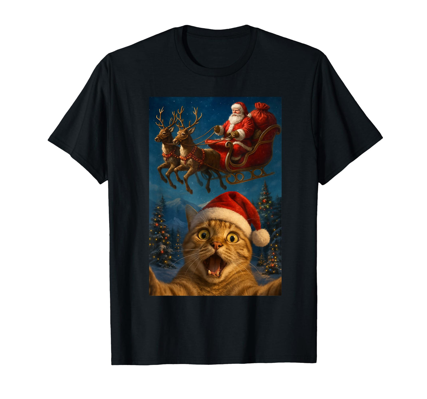 Cat Selfie Santa Claus Christmas Xmas T-Shirt