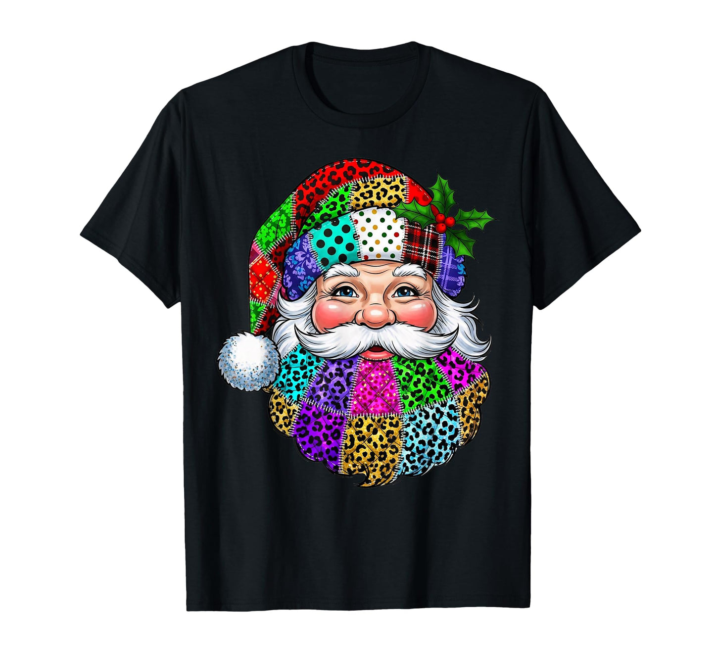 Retro Patchwork Santa Claus Christmas Funny Vintage Xmas T-Shirt
