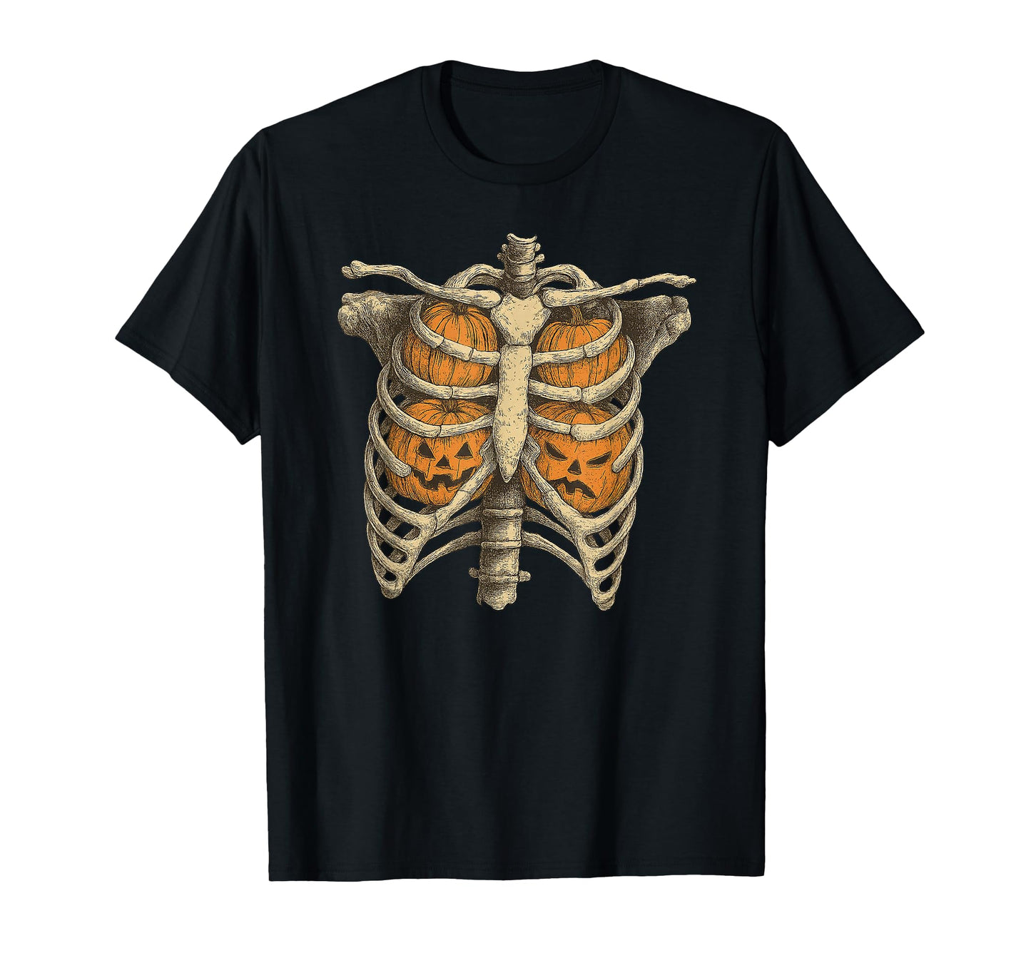 Halloween Skeleton Baby Rib Cage Maternity Pregnant Pumpkin T-Shirt