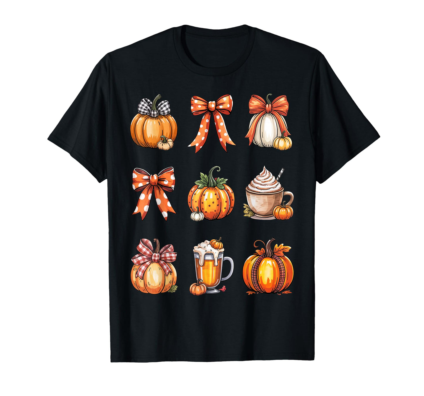 Retro Thanksgiving Pumpkin Coquette Bow Pumpkin Spice Plaid T-Shirt