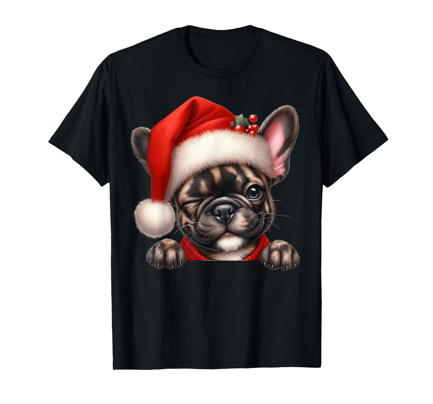 French Bulldog Dog Christmas Santa Hat Dog Mom Dad T-Shirt