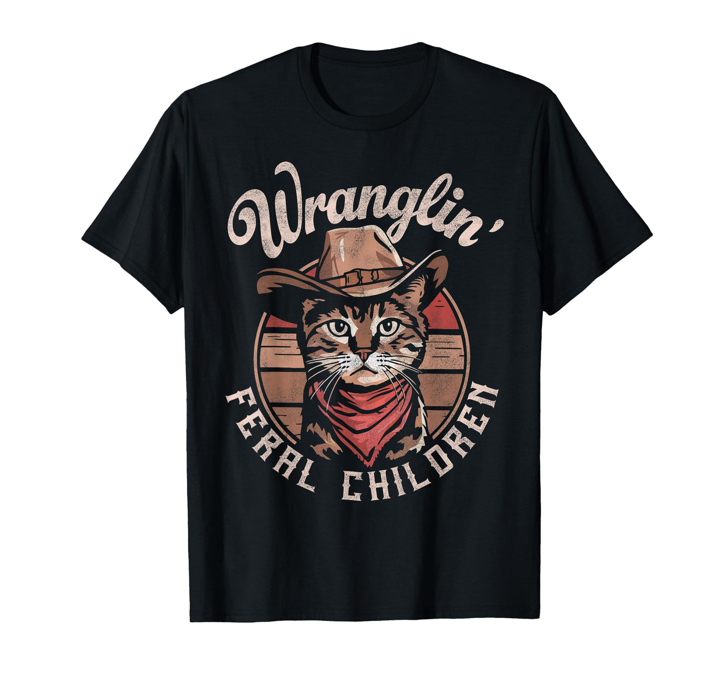 Wranglin' Feral Children Retro Cowboy Cat 90s Western Mom T-Shirt