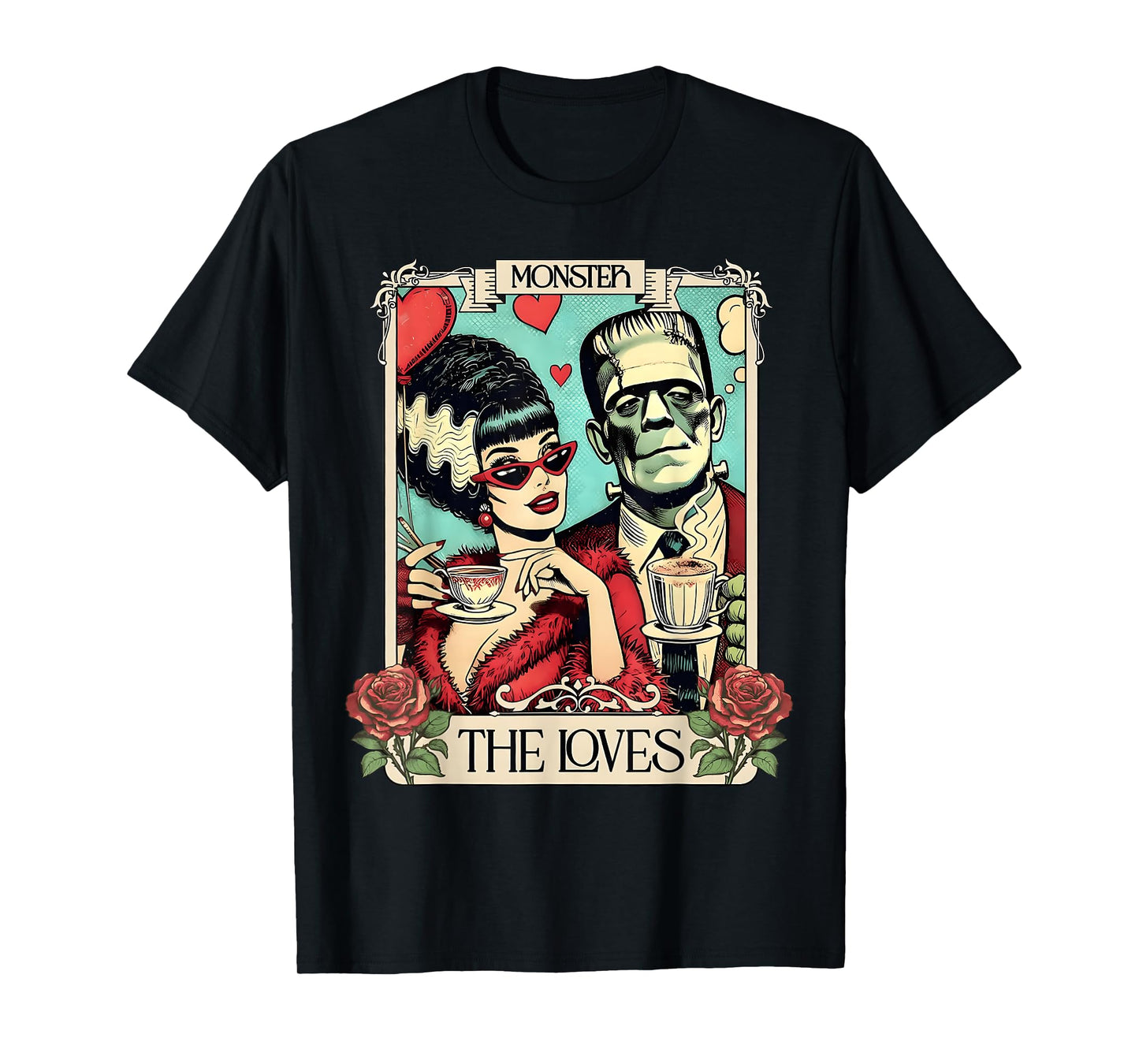 The Monster Frankenstein and Bride The Lovers Tarot Card T-Shirt