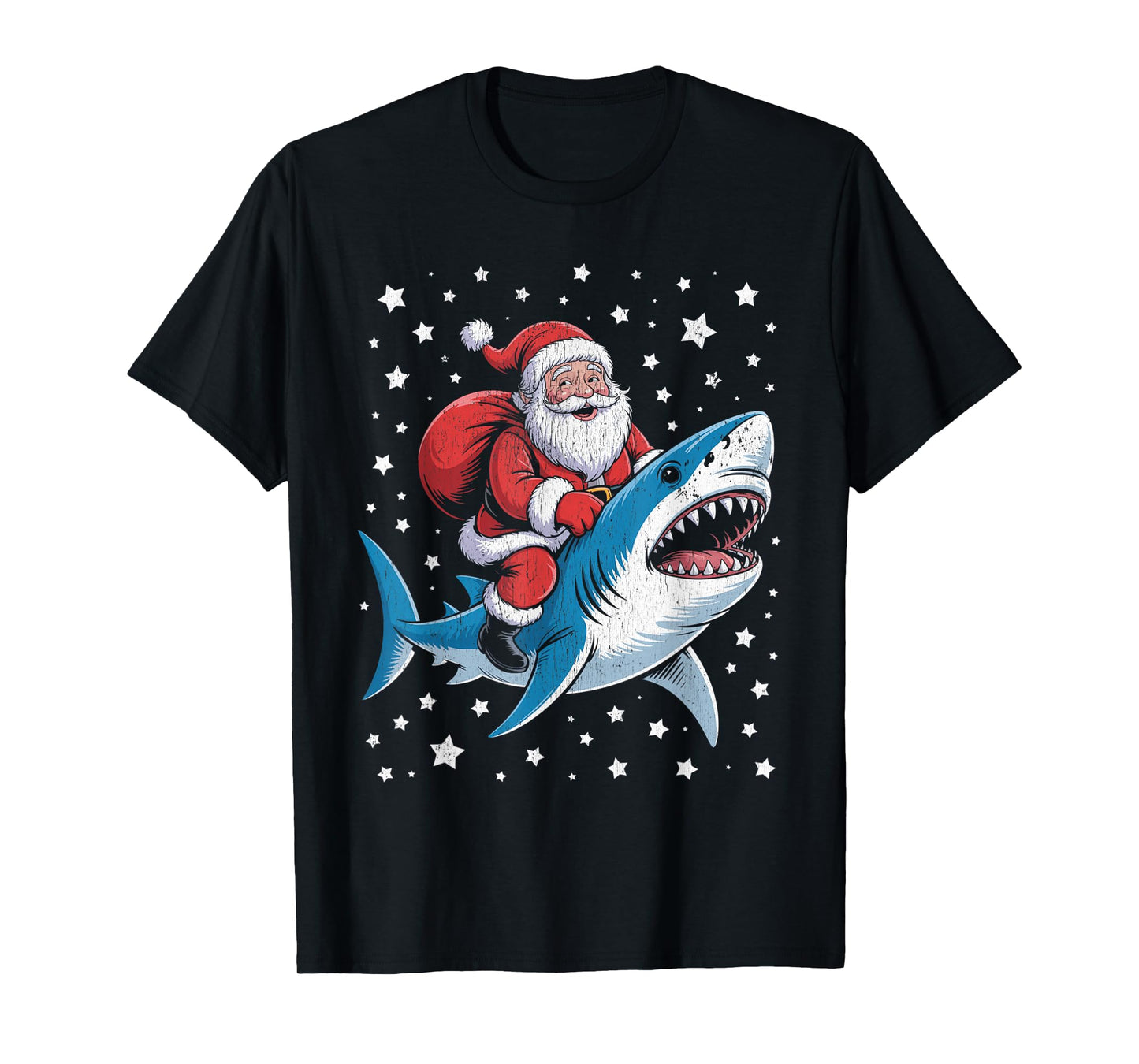 Funny Santa Riding Shark Christmas T-Shirt