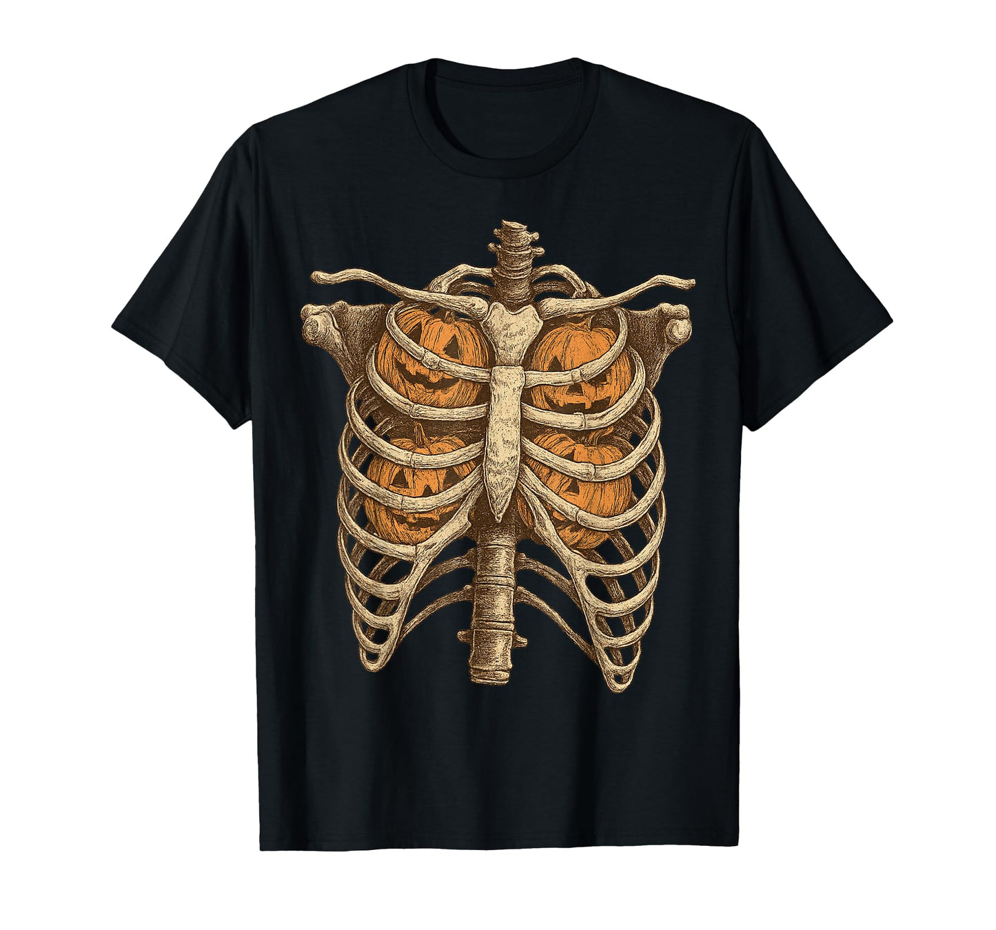 Halloween Pumpkin Ribcage Skeleton T-Shirt