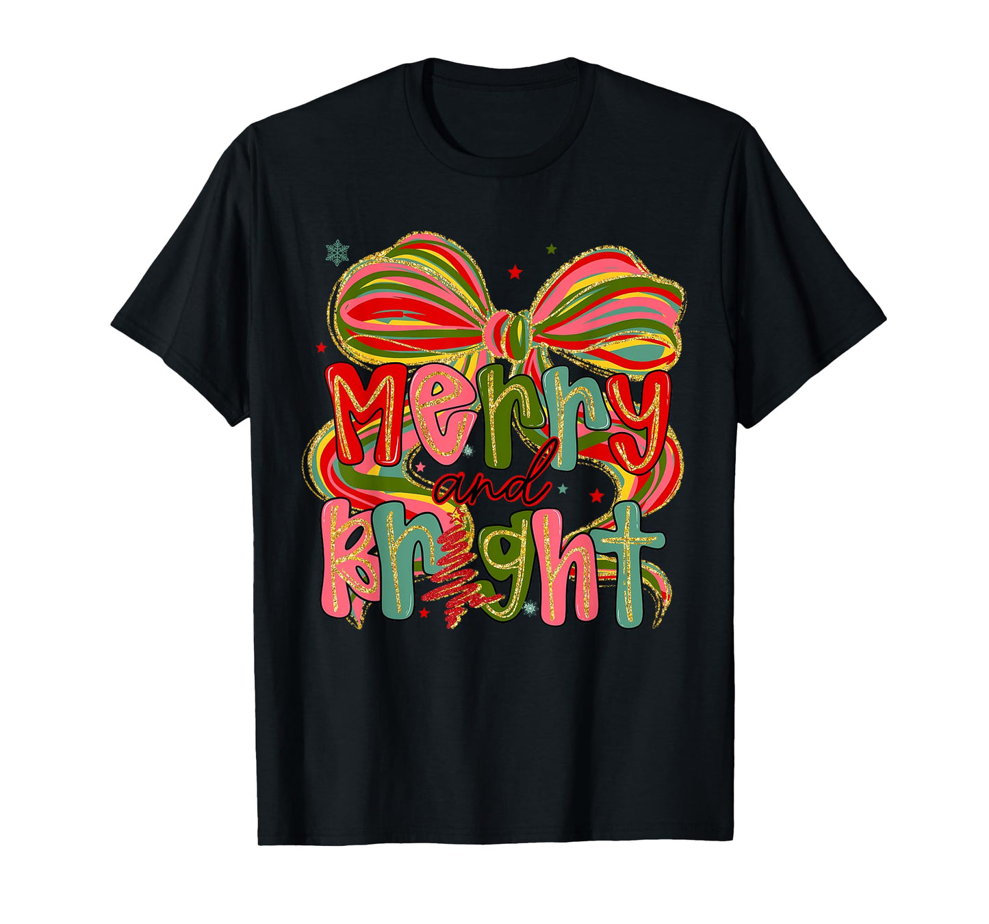 Merry & Bright Coquette Bow Christmas Xmas Pajamas Holiday T-Shirt