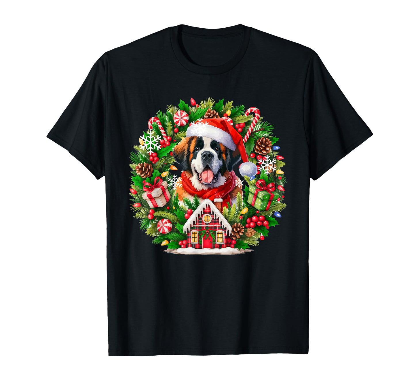 Santa St. Bernard Christmas Floral Circle Owner Kids T-Shirt