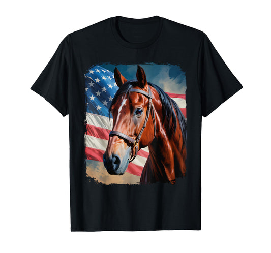 Horse 4th Of July Patriotic Horse American Flag T-Shirt