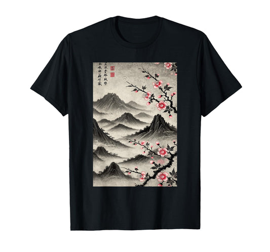 Japanese Graphical Art Vintage Cherry Blossom Woodblock T-Shirt
