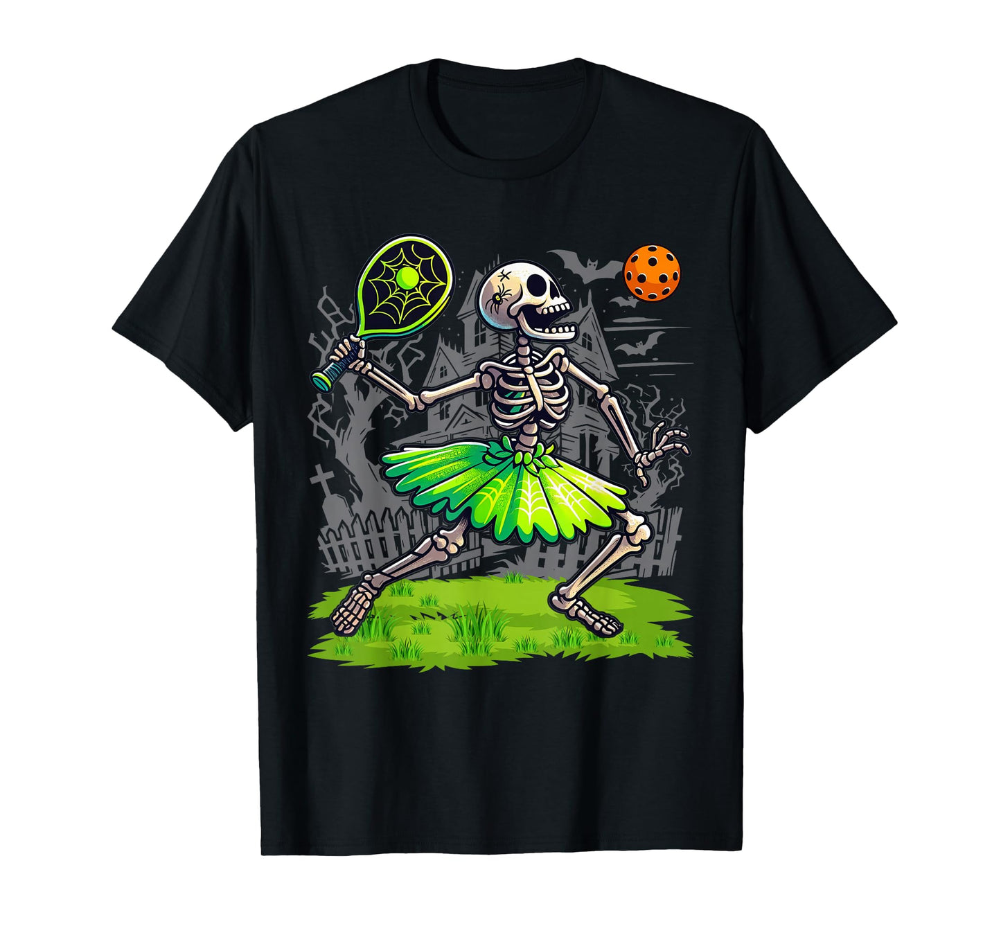 Spooky Pickleball Halloween Skeleton Women T-Shirt