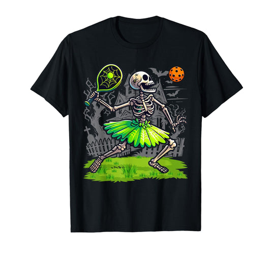 Spooky Pickleball Halloween Skeleton Women T-Shirt