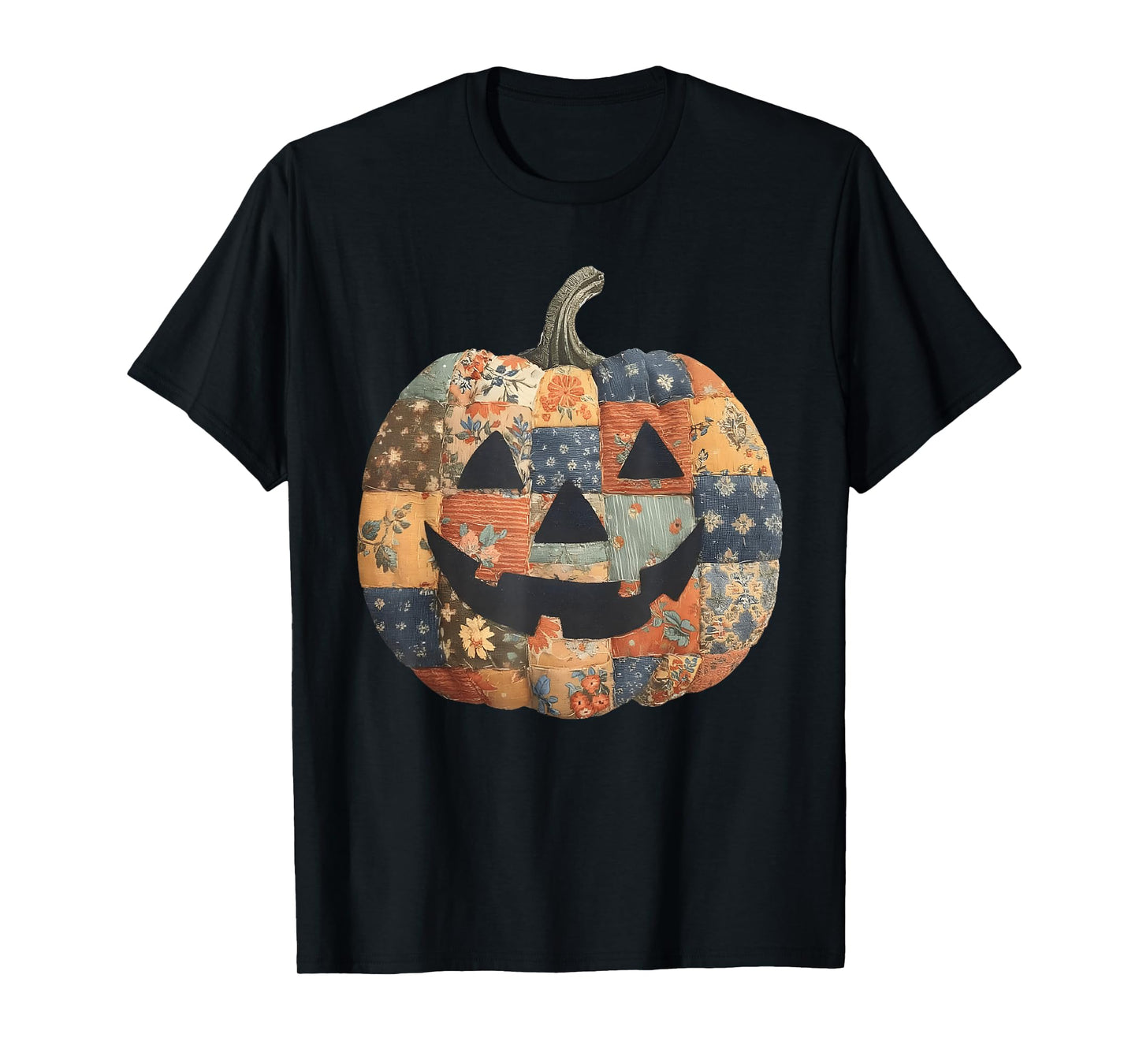 Vintage Halloween Patchwork Pumpkin Quilted Fall Aesthetic T-Shirt