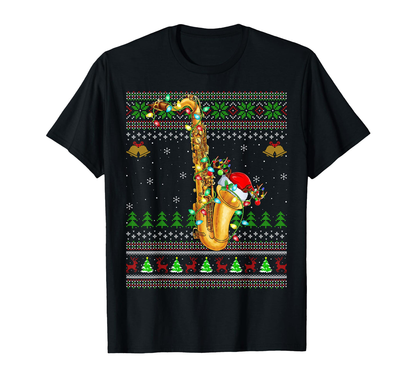 Saxophone Ugly Christmas Sweaters Saxophone Music Lover Xmas T-Shirt