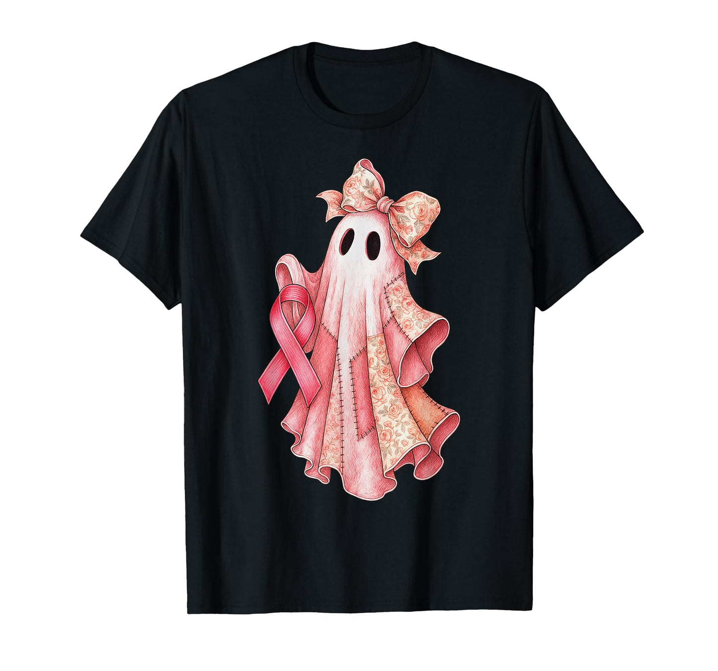 in October We Wear Pink Ghost Witch Breast Cancer Awareness T-Shirt