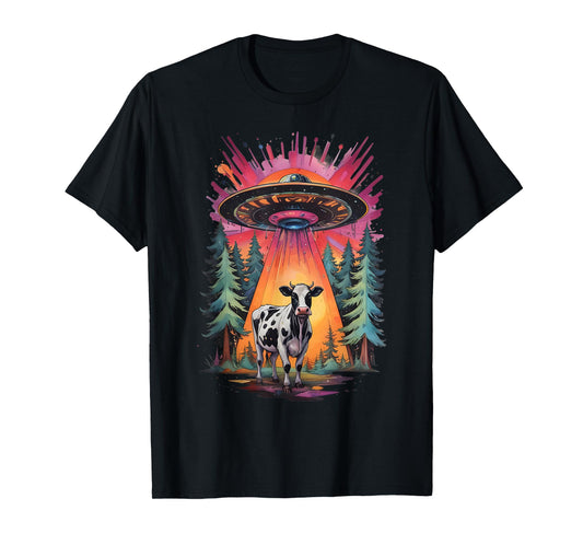 Funny Vintage Retro Graphic Alien UFO Cow Abduction BELIEVE T-Shirt