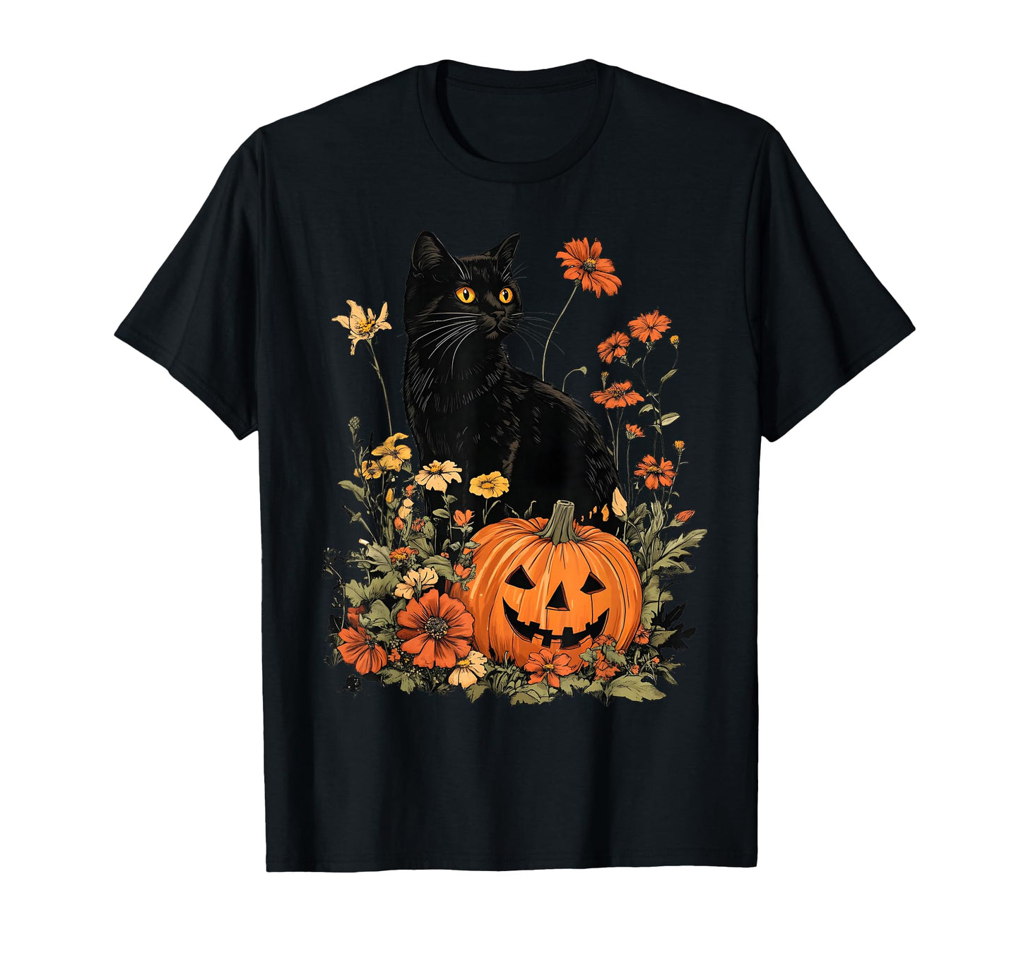 Retro Black Cat Halloween Pumpkin Costume Women Men Kids T-Shirt