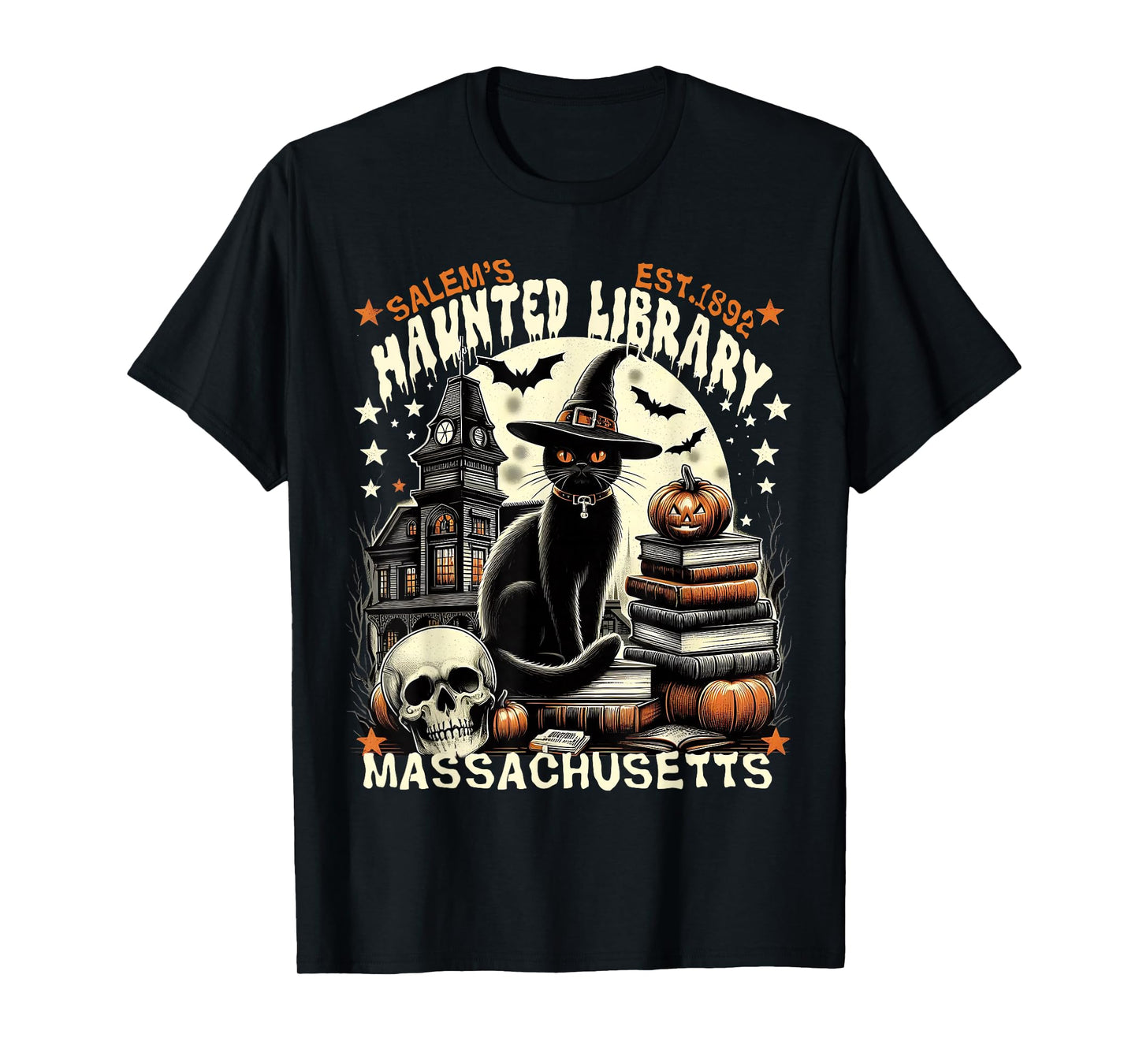 Haunted Library Salem Vintage Gothic Halloween Art T-Shirt