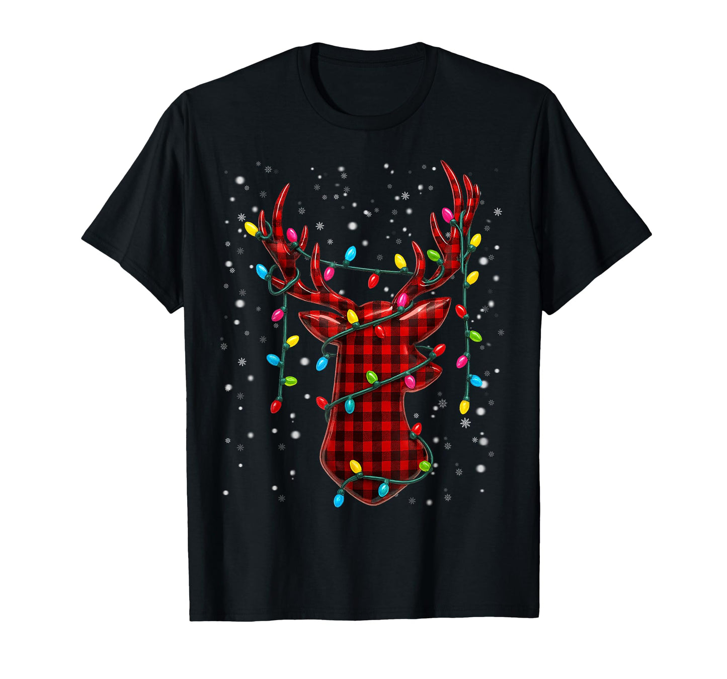 Graphic Plaid Rudolph Christmas Tree Light Xmas Men T-Shirt