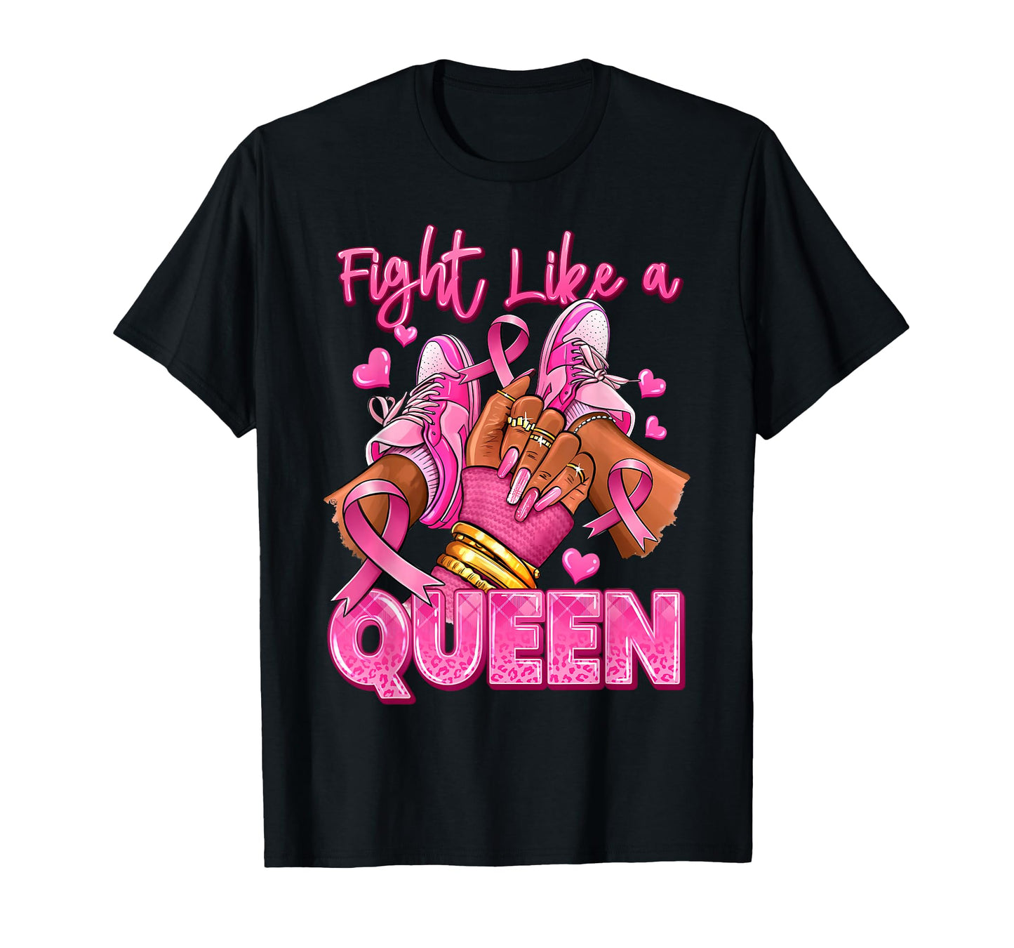 Afro Queen Black Women Breast Cancer Survivor Pink Ribbon T-Shirt