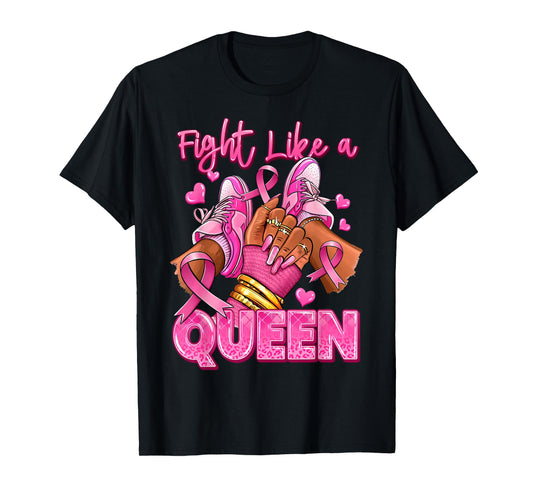 Afro Queen Black Women Breast Cancer Survivor Pink Ribbon T-Shirt