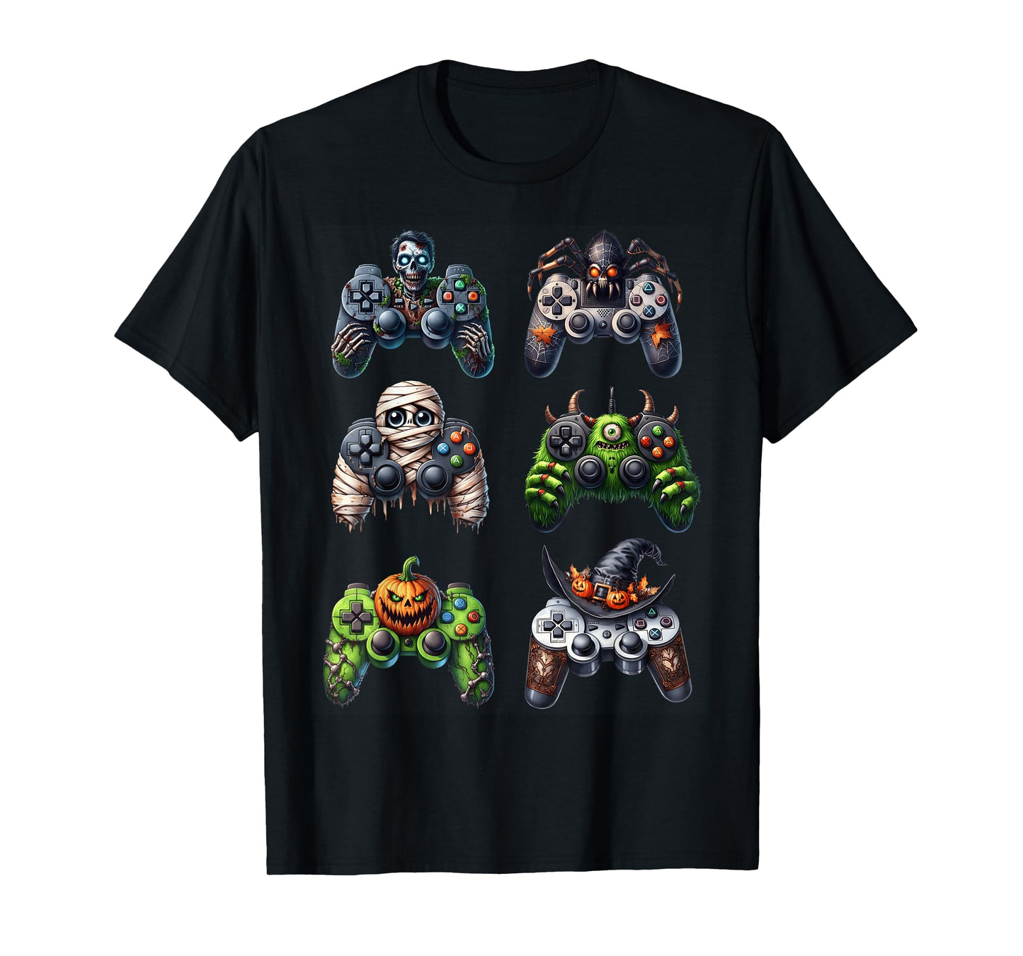 Skeleton Zombie Gaming Controllers Mummy Halloween Boys Kids T-Shirt