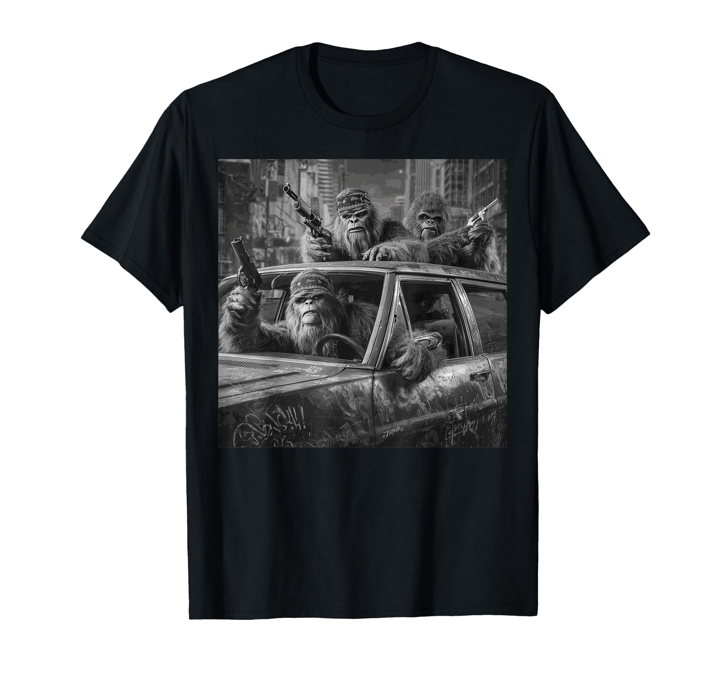 Funny Graphic Bigfoot Sasquatch Gangster Adult Funny T-Shirt