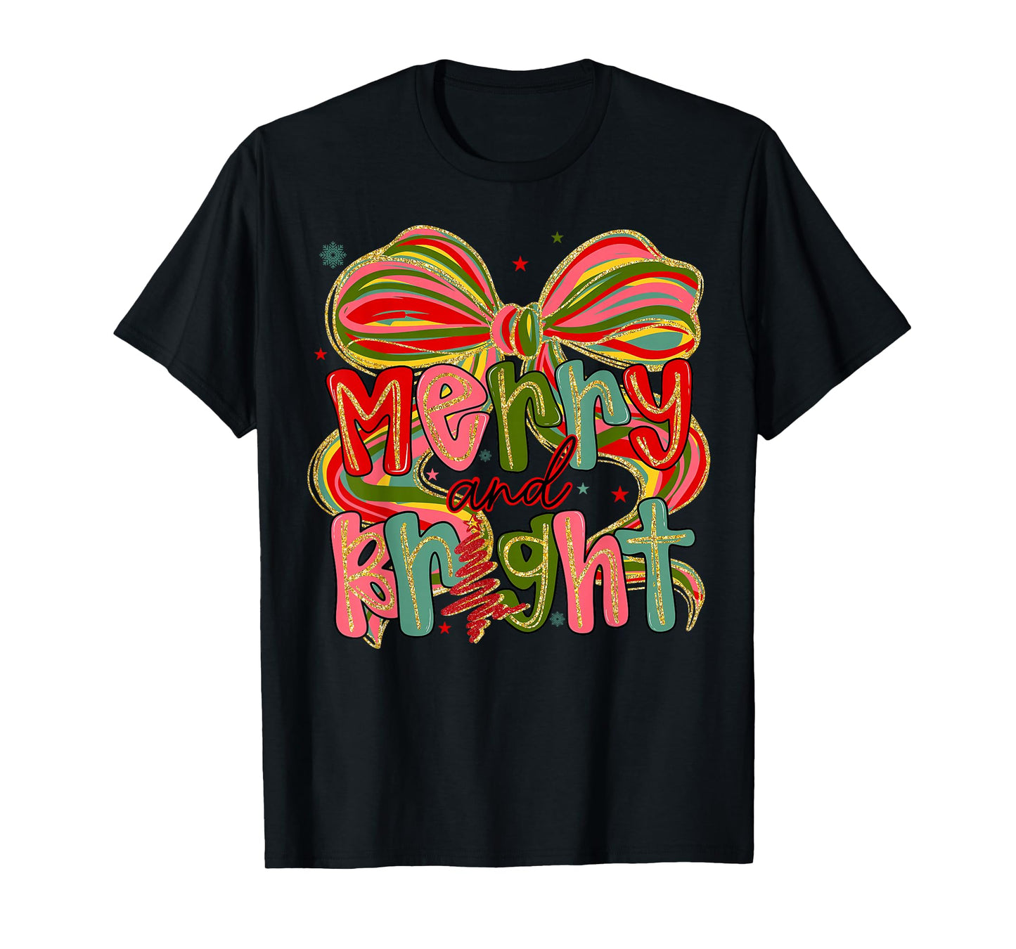 Merry & Bright Christmas Xmas Coquette Bow Pajamas Holiday T-Shirt