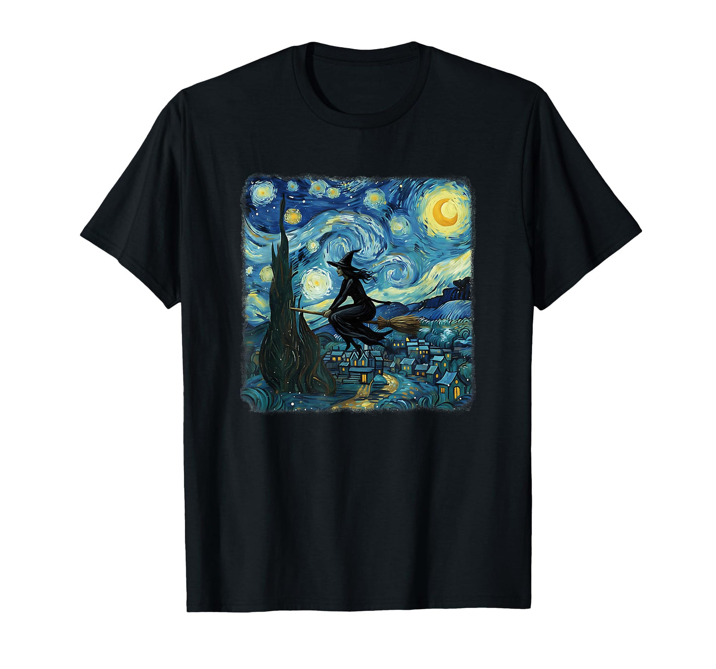 Funny Witch Flying Broomstick Starry Night Halloween T-Shirt