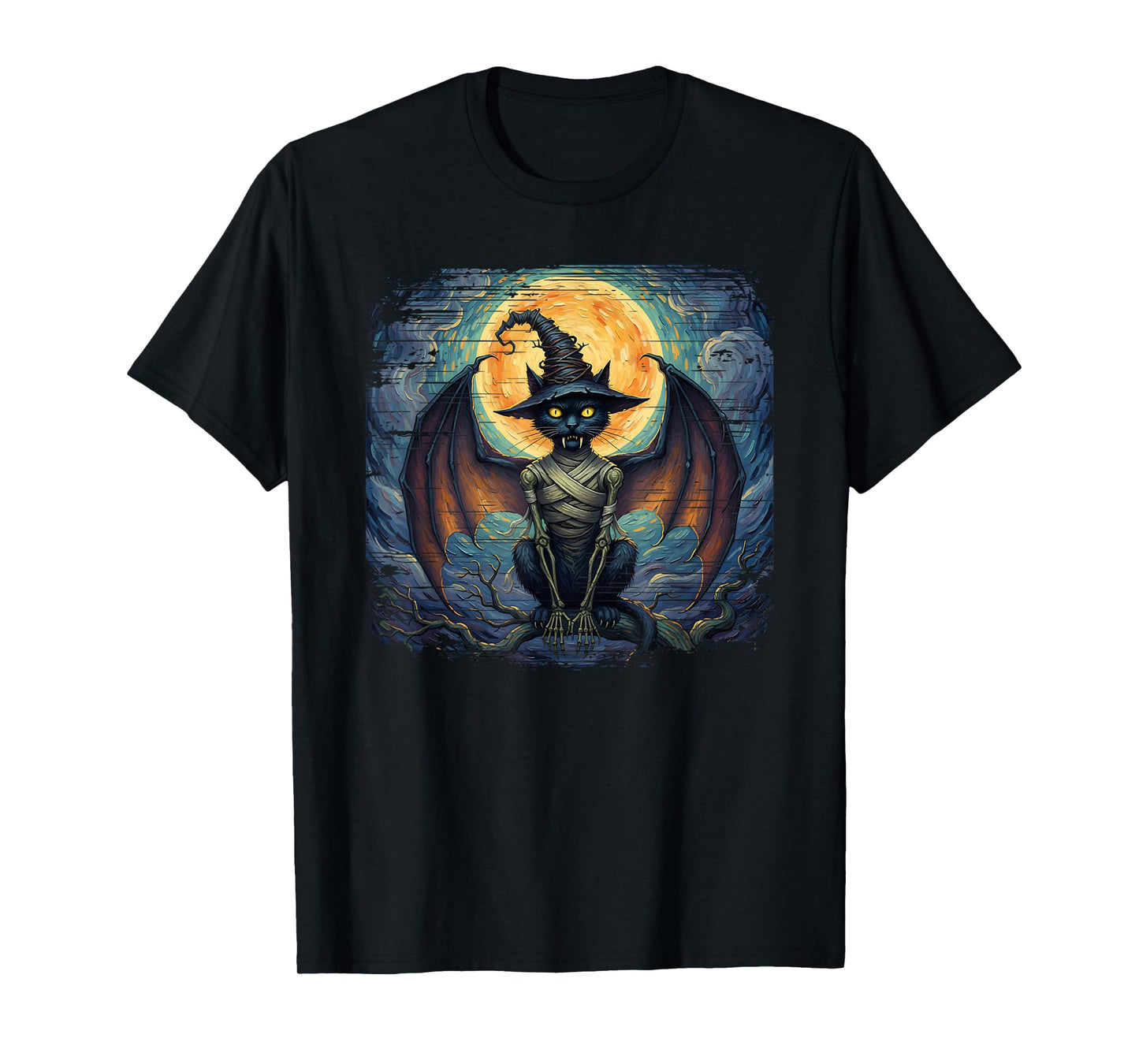 Black Cat Gothic Horror Witch Hat Vampire Spooky Halloween T-Shirt