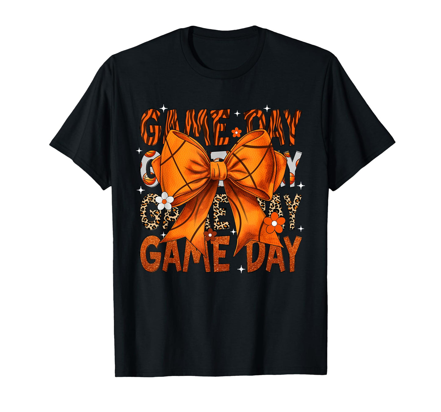 Game Day Basketball Bow Coquette Leopard Basketball T-Shirt