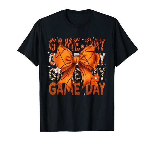 Game Day Basketball Bow Coquette Leopard Basketball T-Shirt