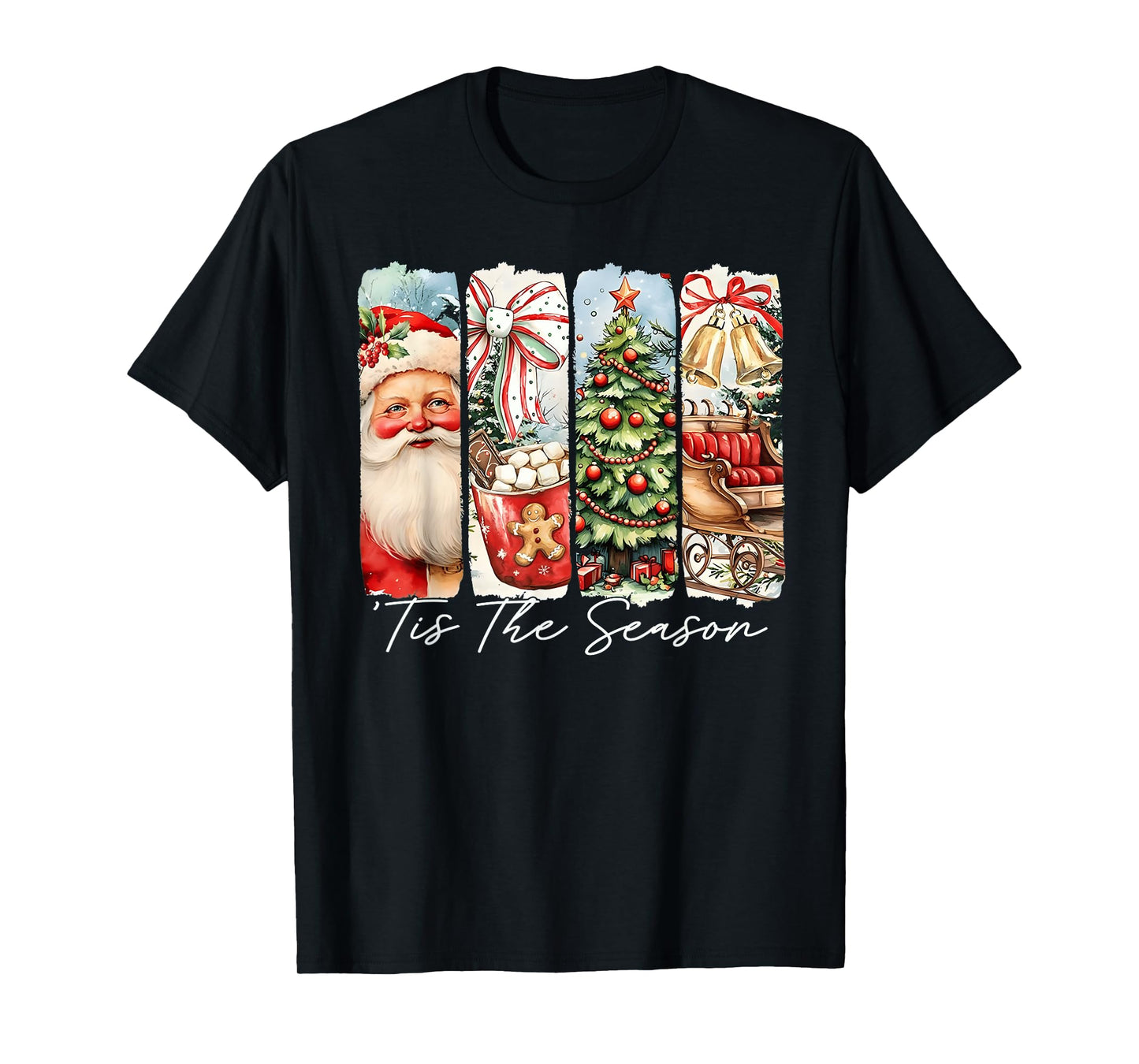 Tis The Season Vintage Christmas Tree Santa Cocoa Sleigh T-Shirt
