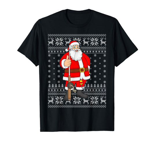 Fishing Santa Ugly Christmas Sweaters Funny Fisherman Xmas T-Shirt