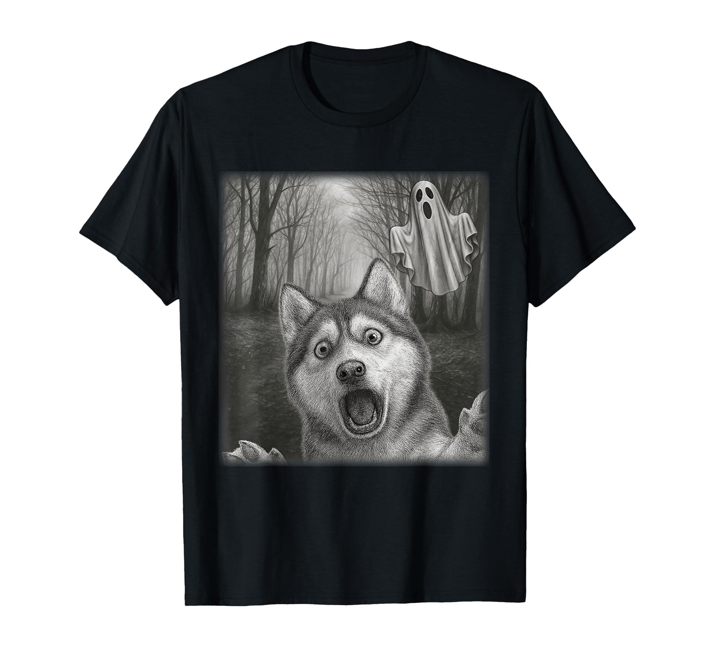 Funny Halloween Beagle Dog Selfie with Spooky Ghost T-Shirt