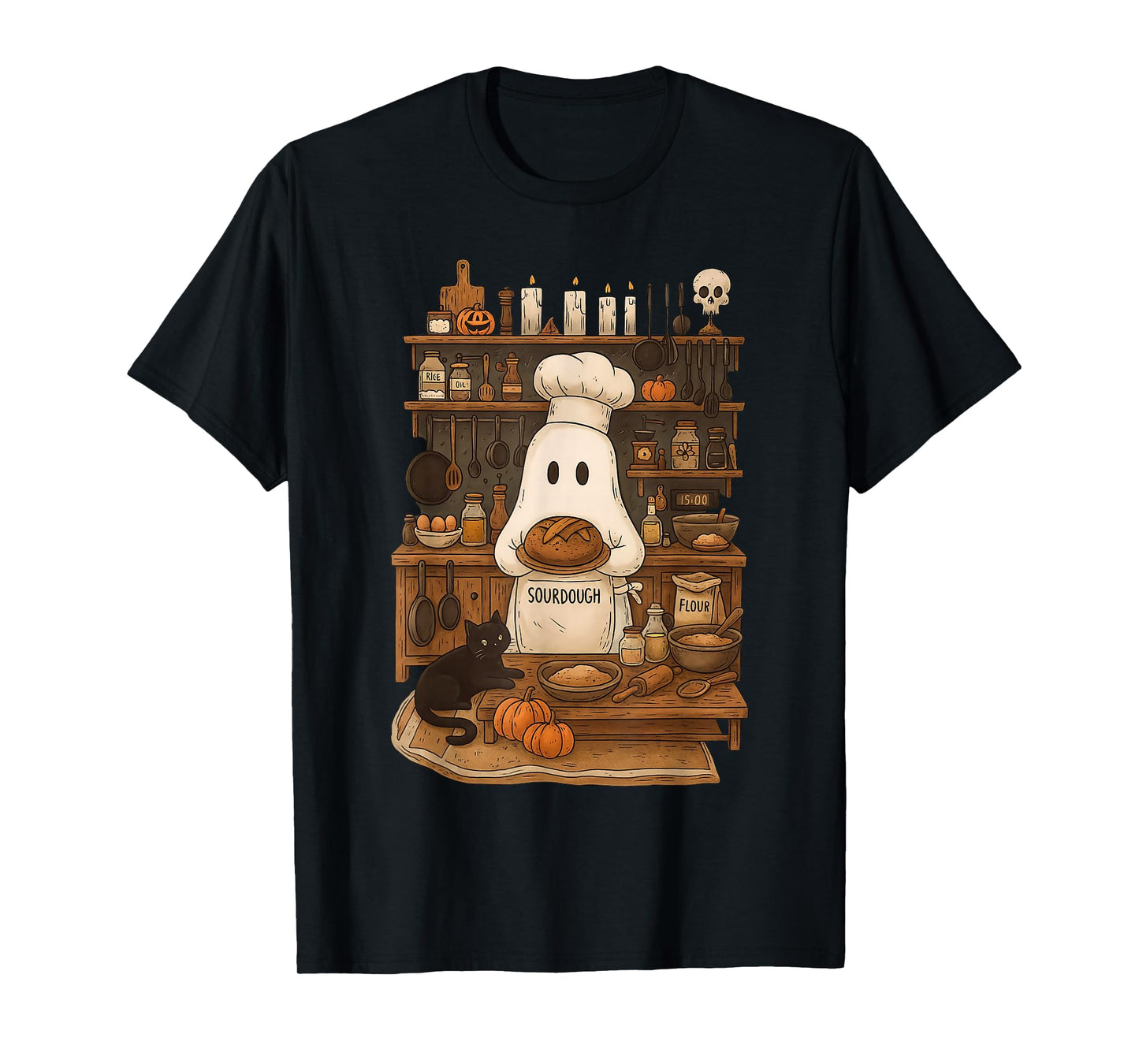 Retro Ghost Baking Sourdough Halloween Spooky Chef Baker T-Shirt