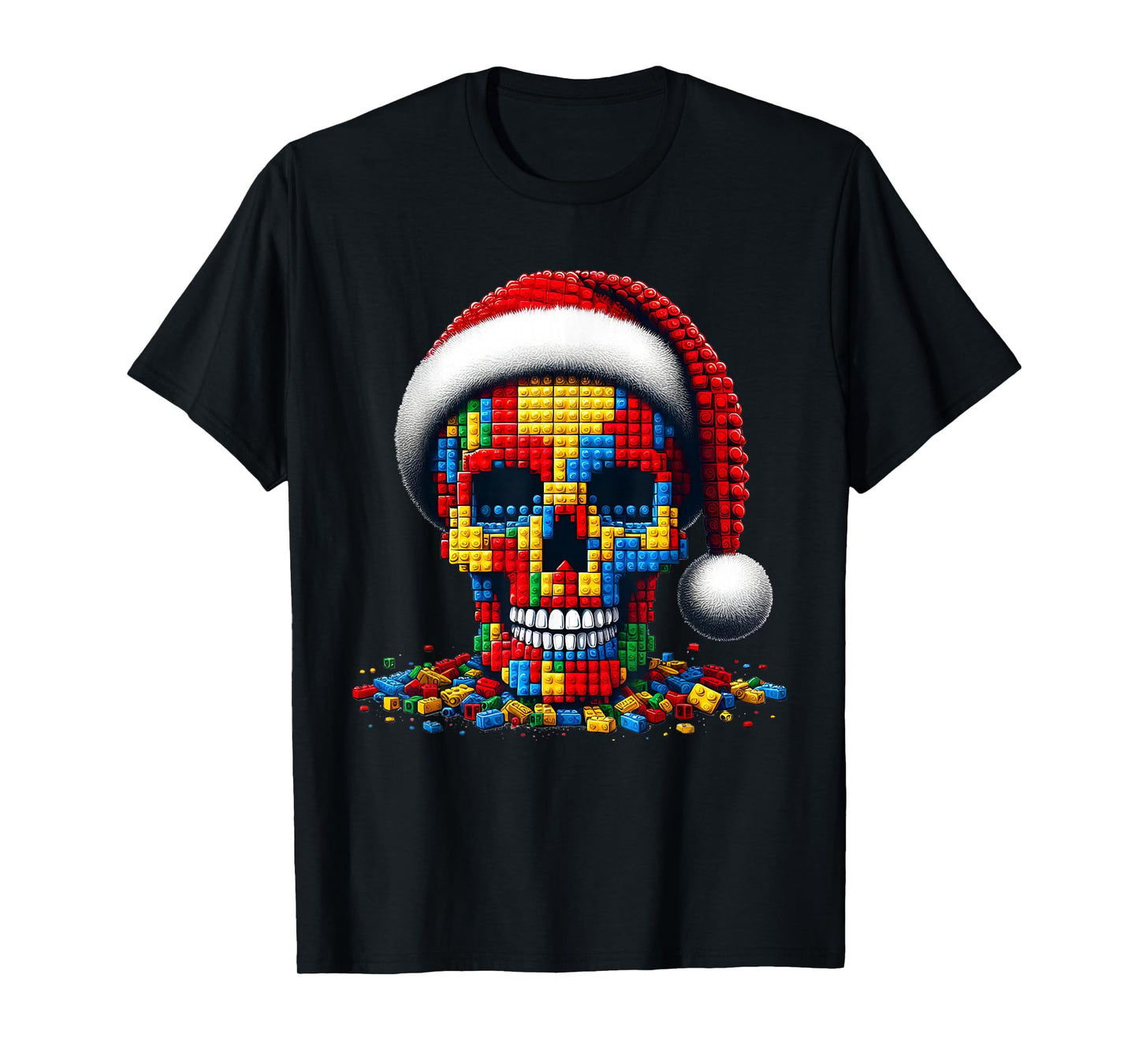 Christmas Skull Santa Hat Block Bricks Master Builder T-Shirt