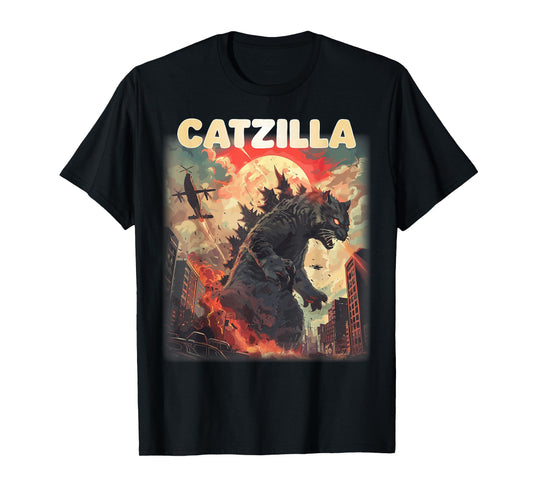 Vintage Catzilla Japanese Sunset Style Cat Kitten Lover T-Shirt